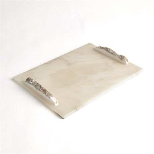 Picture of ALABASTER RECTANGLE TRAY W/ROCK HANDLES