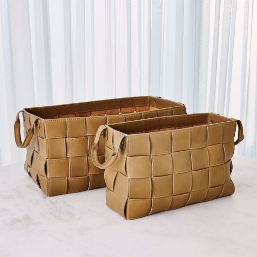 Picture of SOFT WOVEN LEATHER BASKETS-PUTTY